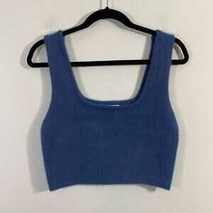 Lola May Women's Blue Fluffy Knit Soft Square Neck Cropped Top Size 8